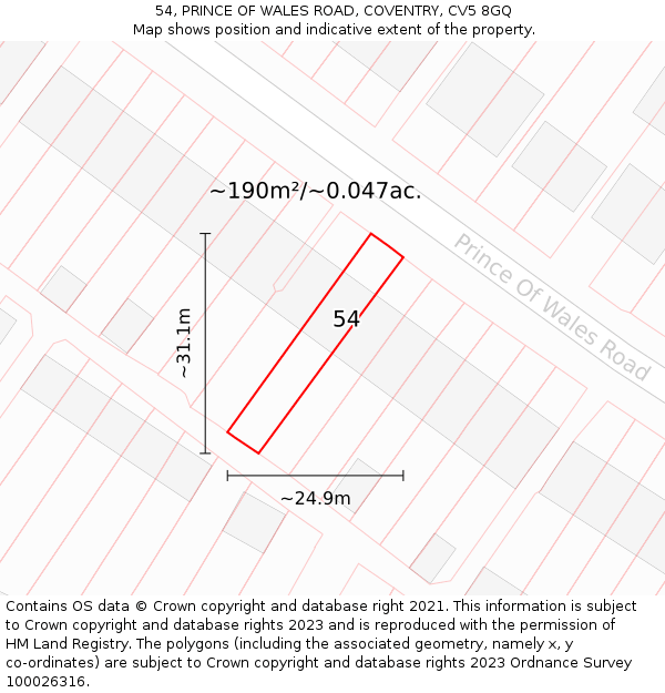54, PRINCE OF WALES ROAD, COVENTRY, CV5 8GQ: Plot and title map