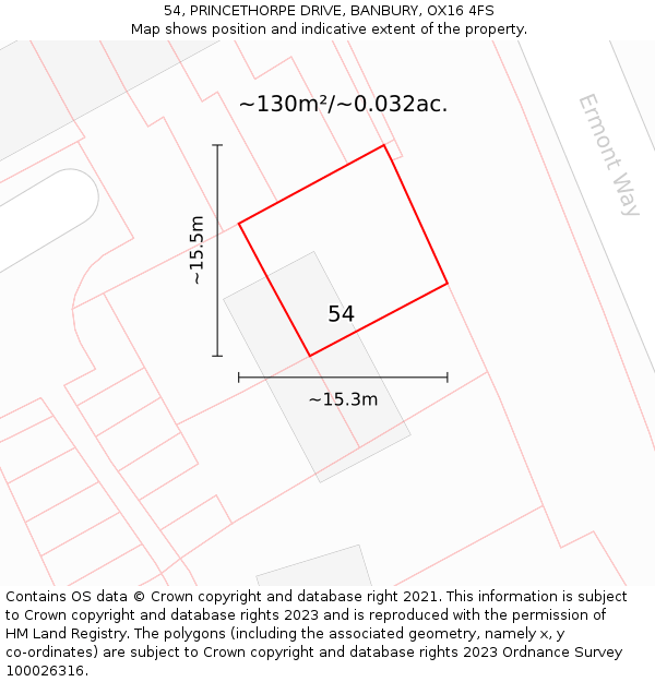 54, PRINCETHORPE DRIVE, BANBURY, OX16 4FS: Plot and title map