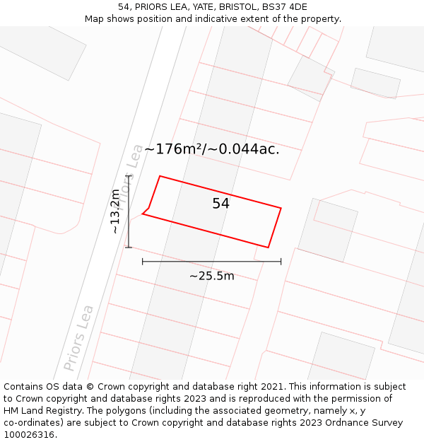54, PRIORS LEA, YATE, BRISTOL, BS37 4DE: Plot and title map