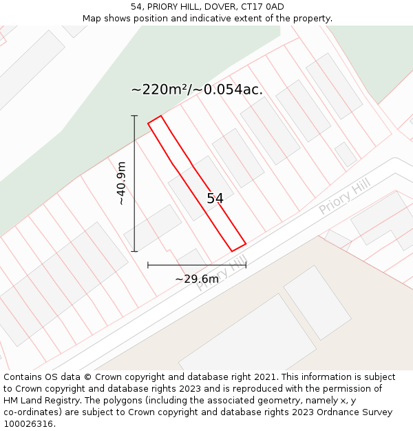 54, PRIORY HILL, DOVER, CT17 0AD: Plot and title map