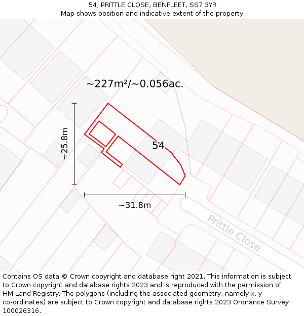 54, PRITTLE CLOSE, BENFLEET, SS7 3YR: Plot and title map