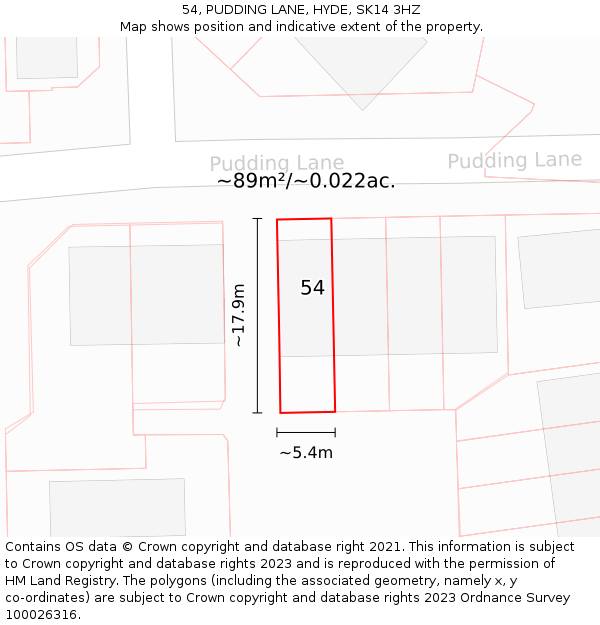 54, PUDDING LANE, HYDE, SK14 3HZ: Plot and title map