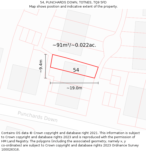 54, PUNCHARDS DOWN, TOTNES, TQ9 5FD: Plot and title map