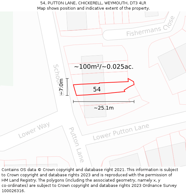 54, PUTTON LANE, CHICKERELL, WEYMOUTH, DT3 4LR: Plot and title map