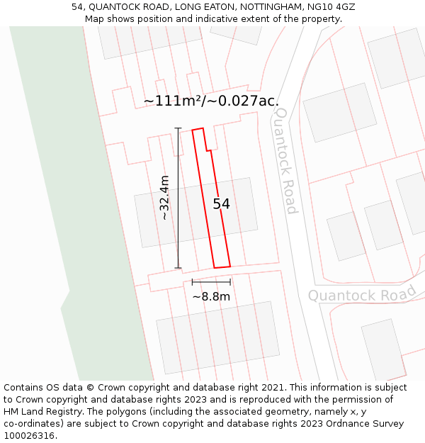 54, QUANTOCK ROAD, LONG EATON, NOTTINGHAM, NG10 4GZ: Plot and title map