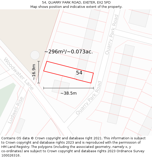 54, QUARRY PARK ROAD, EXETER, EX2 5PD: Plot and title map