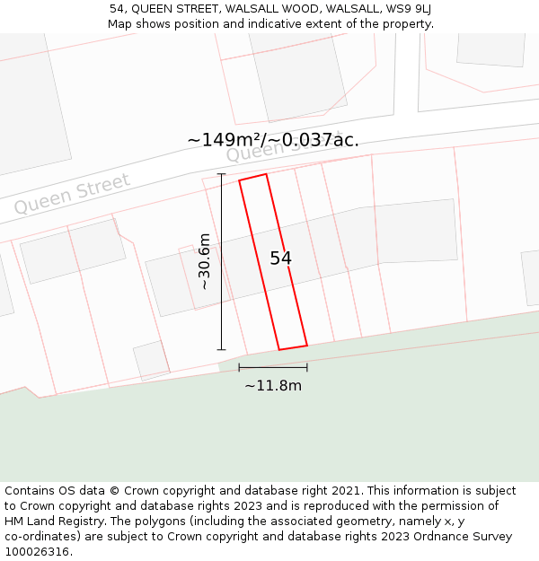 54, QUEEN STREET, WALSALL WOOD, WALSALL, WS9 9LJ: Plot and title map