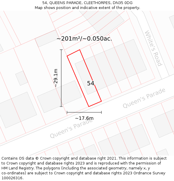 54, QUEENS PARADE, CLEETHORPES, DN35 0DG: Plot and title map