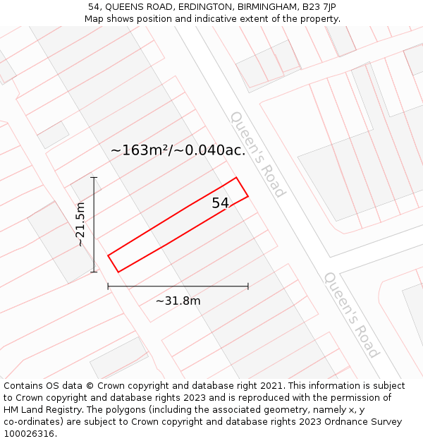 54, QUEENS ROAD, ERDINGTON, BIRMINGHAM, B23 7JP: Plot and title map