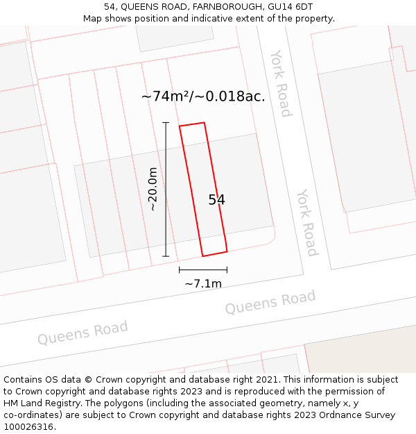 54, QUEENS ROAD, FARNBOROUGH, GU14 6DT: Plot and title map