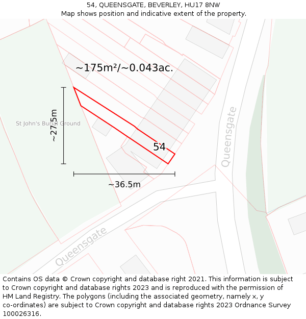 54, QUEENSGATE, BEVERLEY, HU17 8NW: Plot and title map