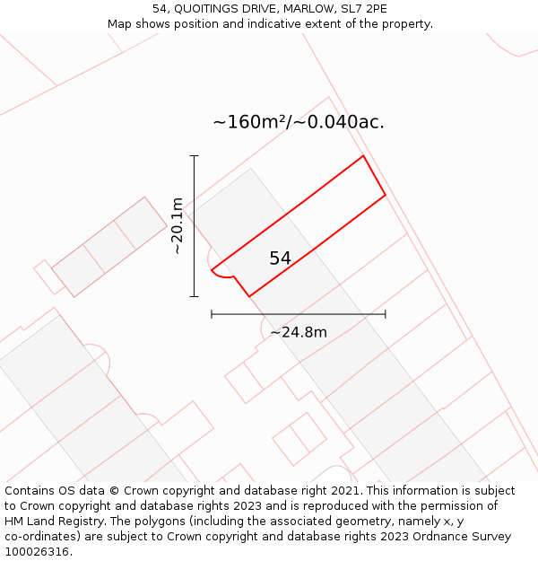 54, QUOITINGS DRIVE, MARLOW, SL7 2PE: Plot and title map