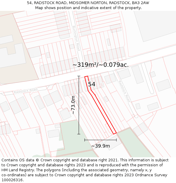 54, RADSTOCK ROAD, MIDSOMER NORTON, RADSTOCK, BA3 2AW: Plot and title map