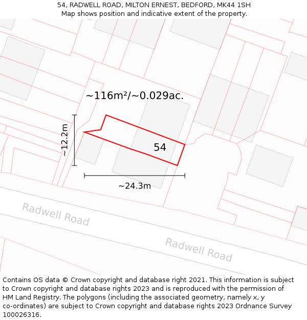 54, RADWELL ROAD, MILTON ERNEST, BEDFORD, MK44 1SH: Plot and title map