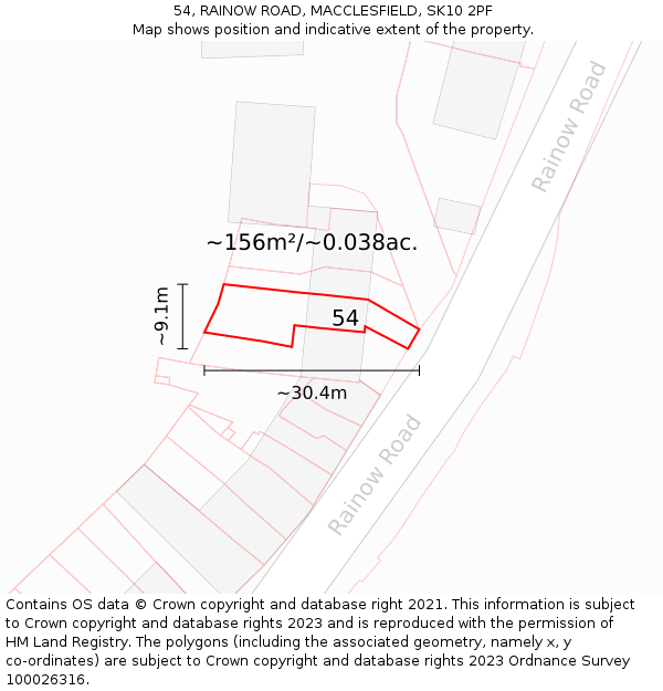 54, RAINOW ROAD, MACCLESFIELD, SK10 2PF: Plot and title map