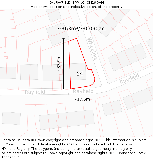 54, RAYFIELD, EPPING, CM16 5AH: Plot and title map