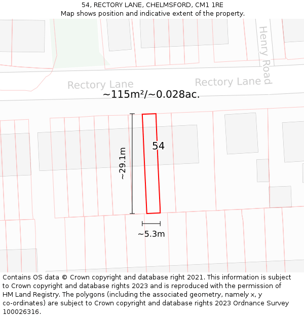 54, RECTORY LANE, CHELMSFORD, CM1 1RE: Plot and title map