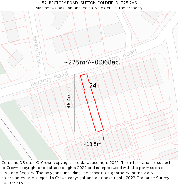 54, RECTORY ROAD, SUTTON COLDFIELD, B75 7AS: Plot and title map