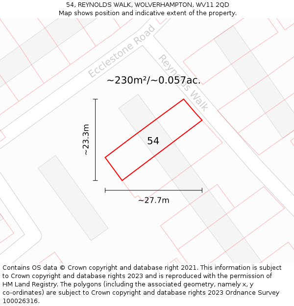 54, REYNOLDS WALK, WOLVERHAMPTON, WV11 2QD: Plot and title map