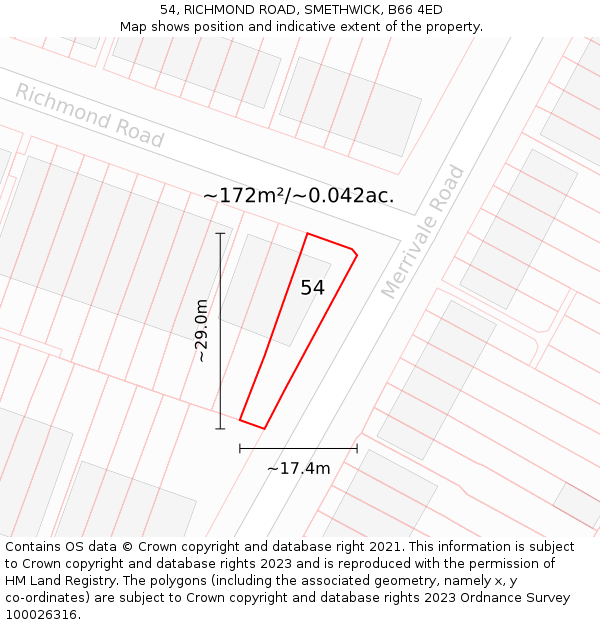 54, RICHMOND ROAD, SMETHWICK, B66 4ED: Plot and title map