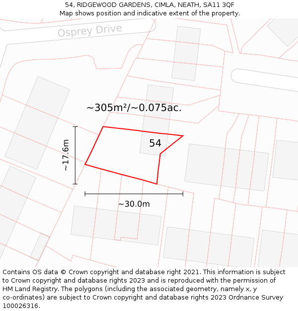 54, RIDGEWOOD GARDENS, CIMLA, NEATH, SA11 3QF: Plot and title map