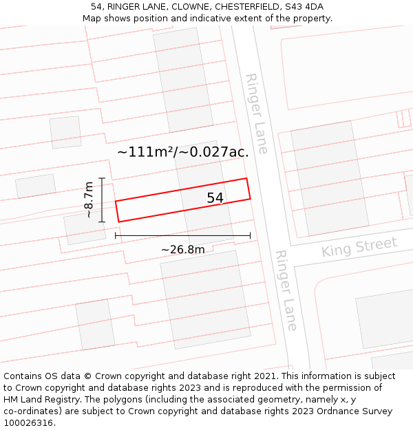 54, RINGER LANE, CLOWNE, CHESTERFIELD, S43 4DA: Plot and title map