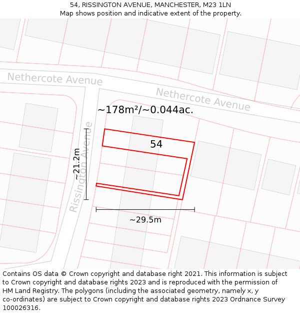 54, RISSINGTON AVENUE, MANCHESTER, M23 1LN: Plot and title map