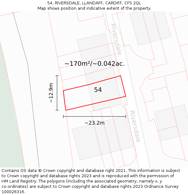 54, RIVERSDALE, LLANDAFF, CARDIFF, CF5 2QL: Plot and title map