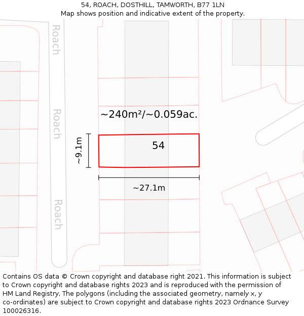 54, ROACH, DOSTHILL, TAMWORTH, B77 1LN: Plot and title map