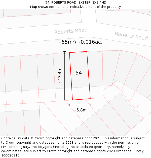 54, ROBERTS ROAD, EXETER, EX2 4HD: Plot and title map