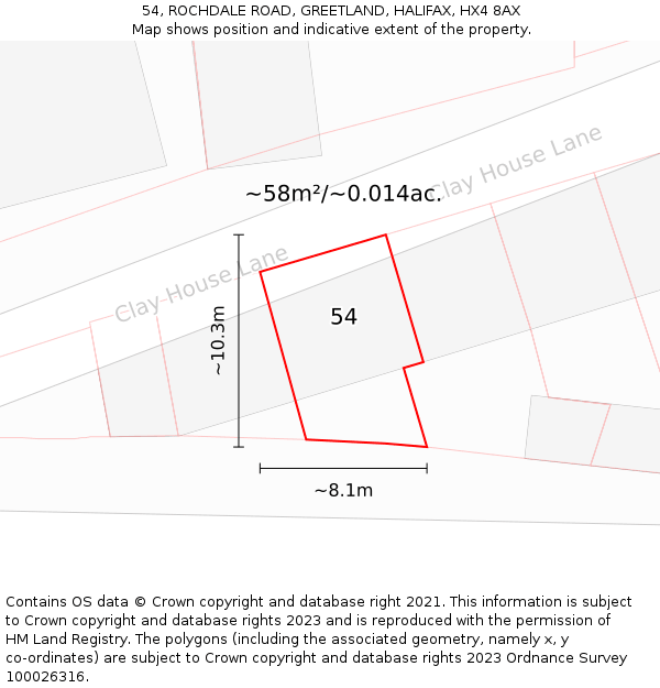 54, ROCHDALE ROAD, GREETLAND, HALIFAX, HX4 8AX: Plot and title map