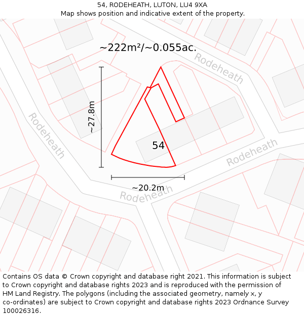 54, RODEHEATH, LUTON, LU4 9XA: Plot and title map
