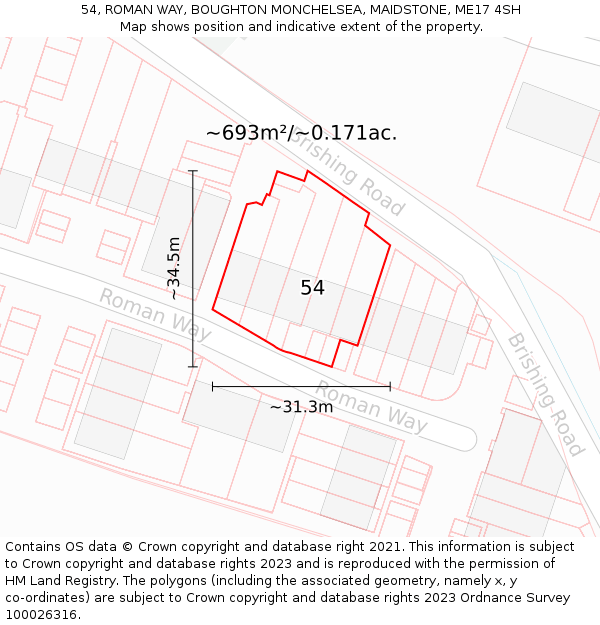 54, ROMAN WAY, BOUGHTON MONCHELSEA, MAIDSTONE, ME17 4SH: Plot and title map