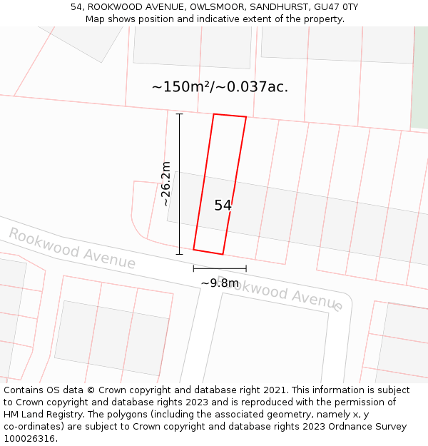 54, ROOKWOOD AVENUE, OWLSMOOR, SANDHURST, GU47 0TY: Plot and title map