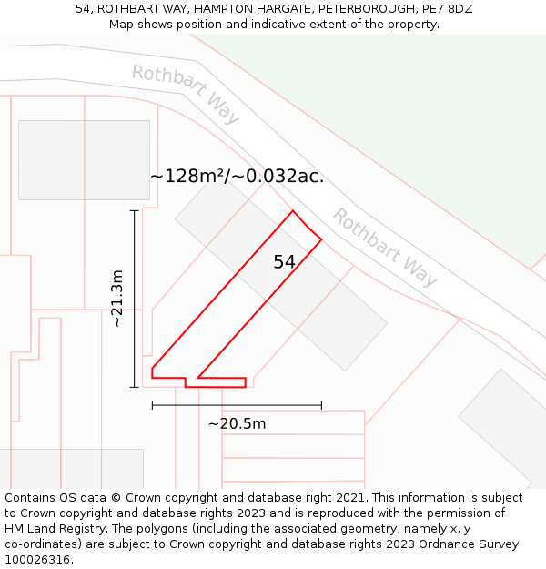 54, ROTHBART WAY, HAMPTON HARGATE, PETERBOROUGH, PE7 8DZ: Plot and title map
