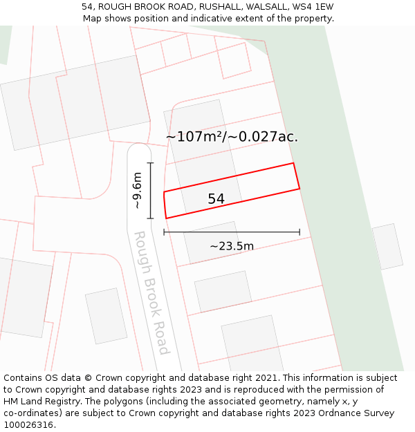 54, ROUGH BROOK ROAD, RUSHALL, WALSALL, WS4 1EW: Plot and title map