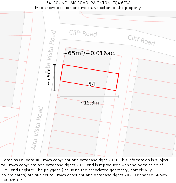 54, ROUNDHAM ROAD, PAIGNTON, TQ4 6DW: Plot and title map