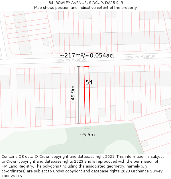 54, ROWLEY AVENUE, SIDCUP, DA15 9LB: Plot and title map