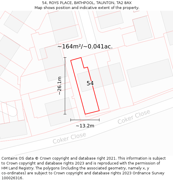 54, ROYS PLACE, BATHPOOL, TAUNTON, TA2 8AX: Plot and title map