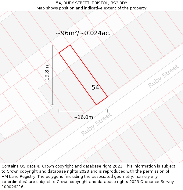 54, RUBY STREET, BRISTOL, BS3 3DY: Plot and title map