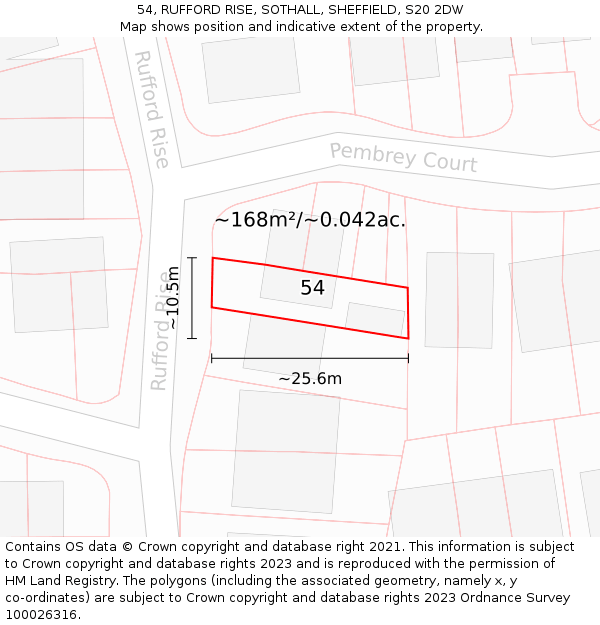 54, RUFFORD RISE, SOTHALL, SHEFFIELD, S20 2DW: Plot and title map
