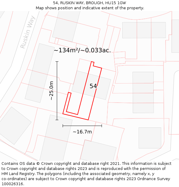 54, RUSKIN WAY, BROUGH, HU15 1GW: Plot and title map