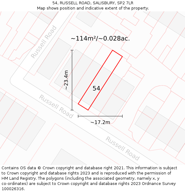 54, RUSSELL ROAD, SALISBURY, SP2 7LR: Plot and title map