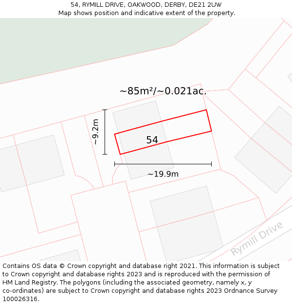 54, RYMILL DRIVE, OAKWOOD, DERBY, DE21 2UW: Plot and title map