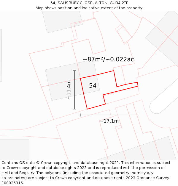54, SALISBURY CLOSE, ALTON, GU34 2TP: Plot and title map
