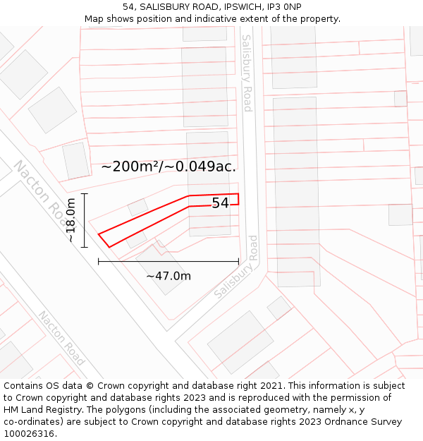54, SALISBURY ROAD, IPSWICH, IP3 0NP: Plot and title map