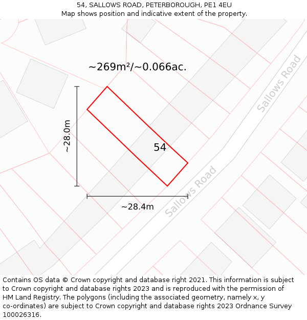 54, SALLOWS ROAD, PETERBOROUGH, PE1 4EU: Plot and title map