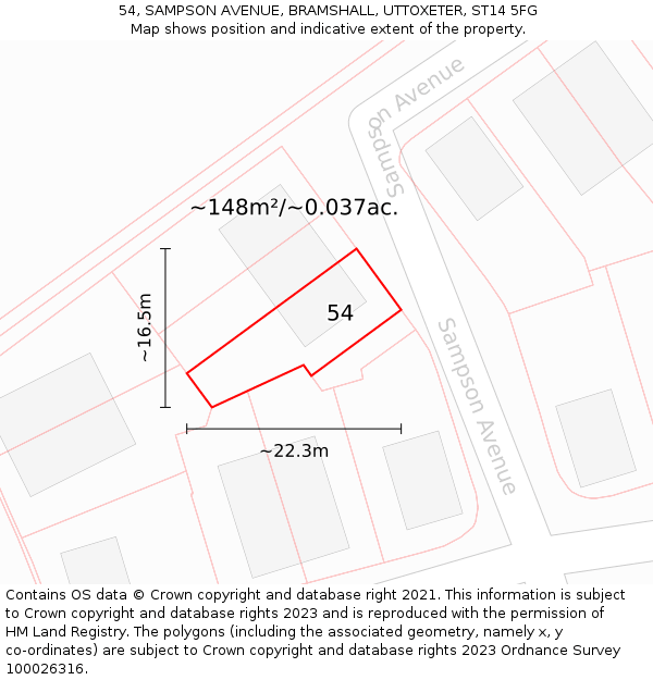 54, SAMPSON AVENUE, BRAMSHALL, UTTOXETER, ST14 5FG: Plot and title map