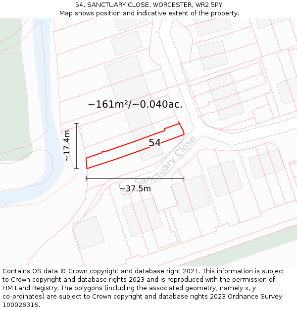 54, SANCTUARY CLOSE, WORCESTER, WR2 5PY: Plot and title map