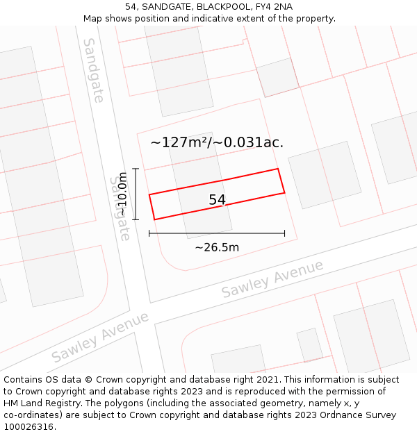 54, SANDGATE, BLACKPOOL, FY4 2NA: Plot and title map